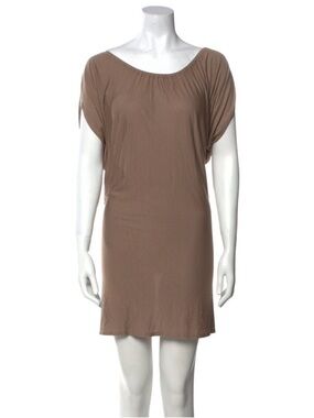 Mason Relaxed Scoop Neck Mini Dress in Taupe Brown